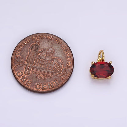 14K Gold Filled Red Garnet Oval Sideway Minimalist Add-On Charm | AC844