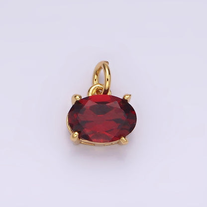14K Gold Filled Red Garnet Oval Sideway Minimalist Add-On Charm | AC844