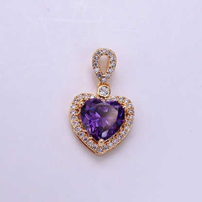 14K Gold Filled Red, Orange, Purple, Blue, Green, Pink, Black Heart Micro Paved CZ Pendant in Gold &amp; Silver | AA1258 - AA1264