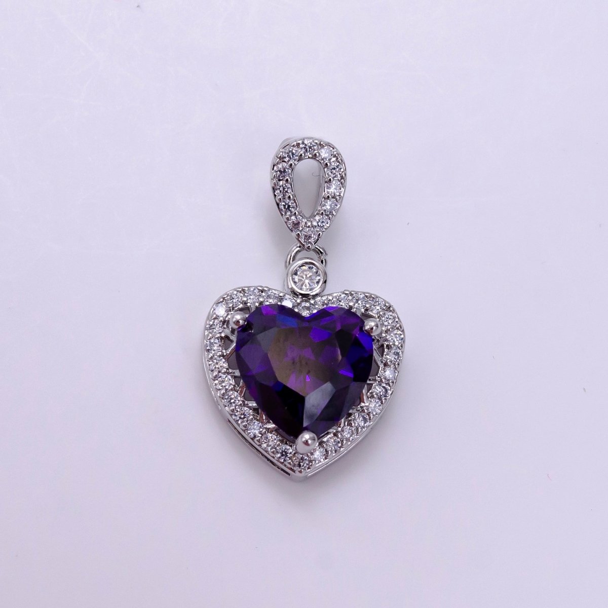 14K Gold Filled Red, Orange, Purple, Blue, Green, Pink, Black Heart Micro Paved CZ Pendant in Gold &amp; Silver | AA1258 - AA1264