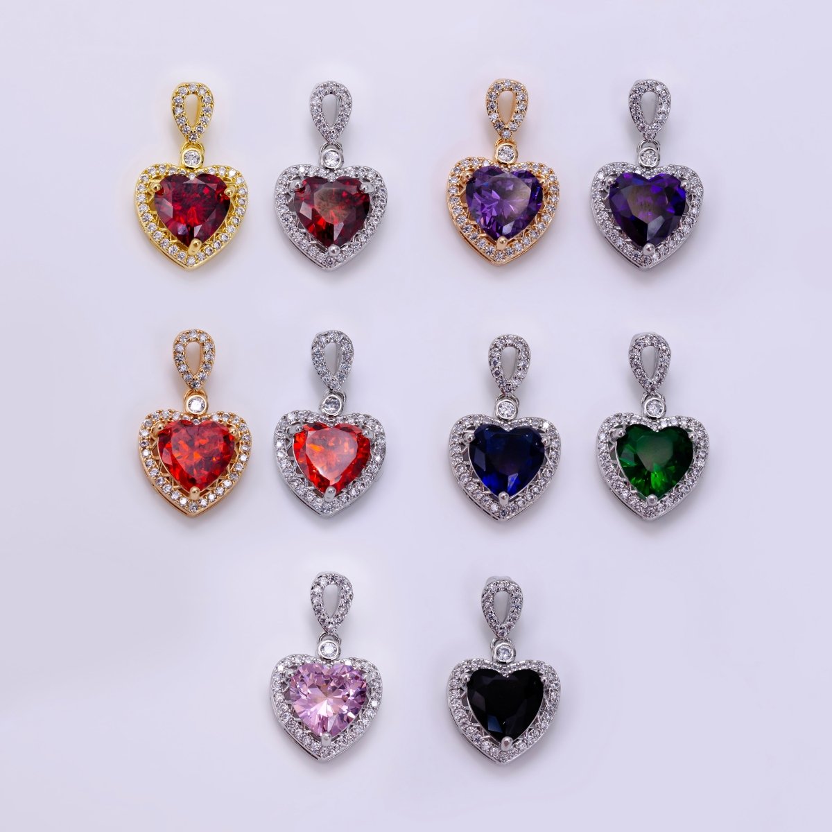 14K Gold Filled Red, Orange, Purple, Blue, Green, Pink, Black Heart Micro Paved CZ Pendant in Gold &amp; Silver | AA1258 - AA1264