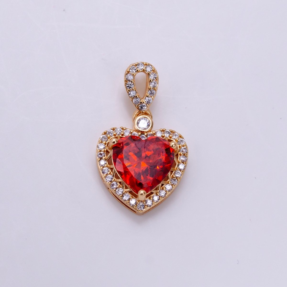 14K Gold Filled Red, Orange, Purple, Blue, Green, Pink, Black Heart Micro Paved CZ Pendant in Gold &amp; Silver | AA1258 - AA1264