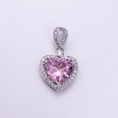 14K Gold Filled Red, Orange, Purple, Blue, Green, Pink, Black Heart Micro Paved CZ Pendant in Gold &amp; Silver | AA1258 - AA1264