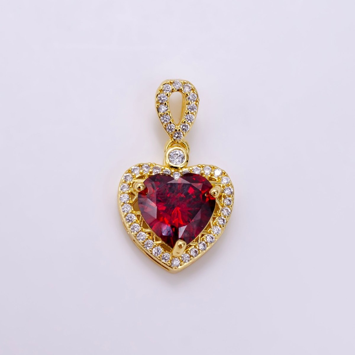 14K Gold Filled Red, Orange, Purple, Blue, Green, Pink, Black Heart Micro Paved CZ Pendant in Gold &amp; Silver | AA1258 - AA1264