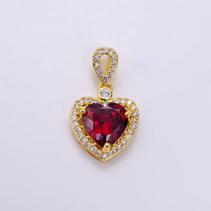 14K Gold Filled Red, Orange, Purple, Blue, Green, Pink, Black Heart Micro Paved CZ Pendant in Gold &amp; Silver | AA1258 - AA1264