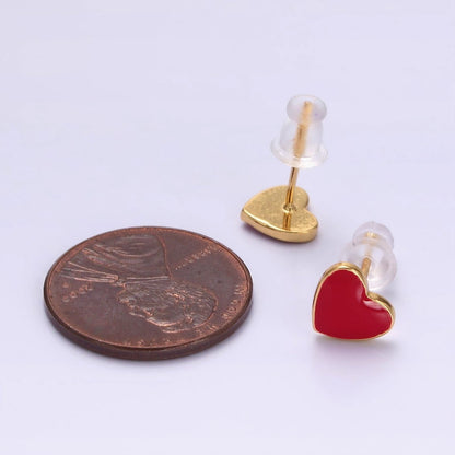14K Gold Filled Red, Teal, Pink, White Enamel Heart Stud Earrings | AE757 - AE760