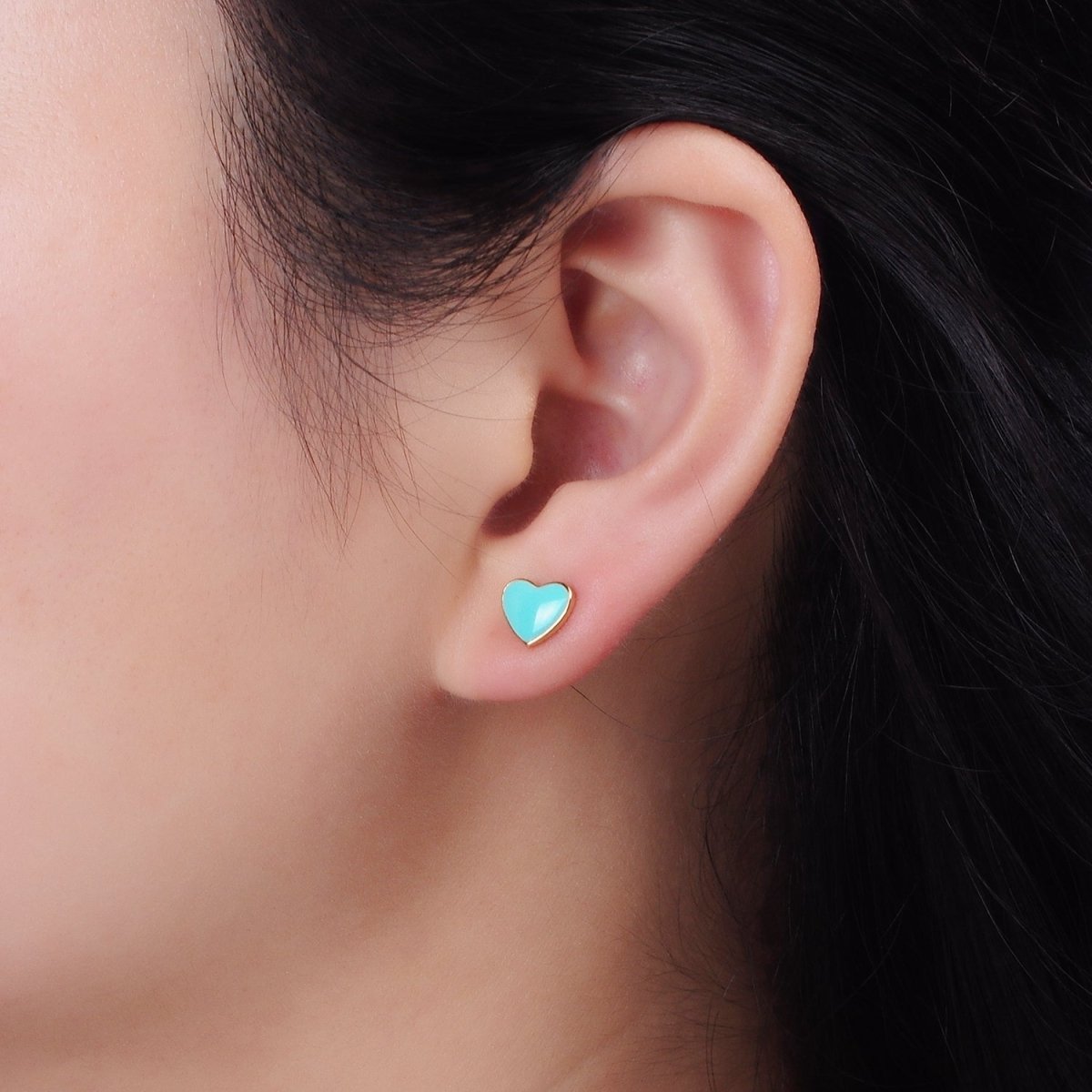 14K Gold Filled Red, Teal, Pink, White Enamel Heart Stud Earrings | AE757 - AE760