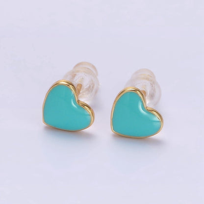 14K Gold Filled Red, Teal, Pink, White Enamel Heart Stud Earrings | AE757 - AE760
