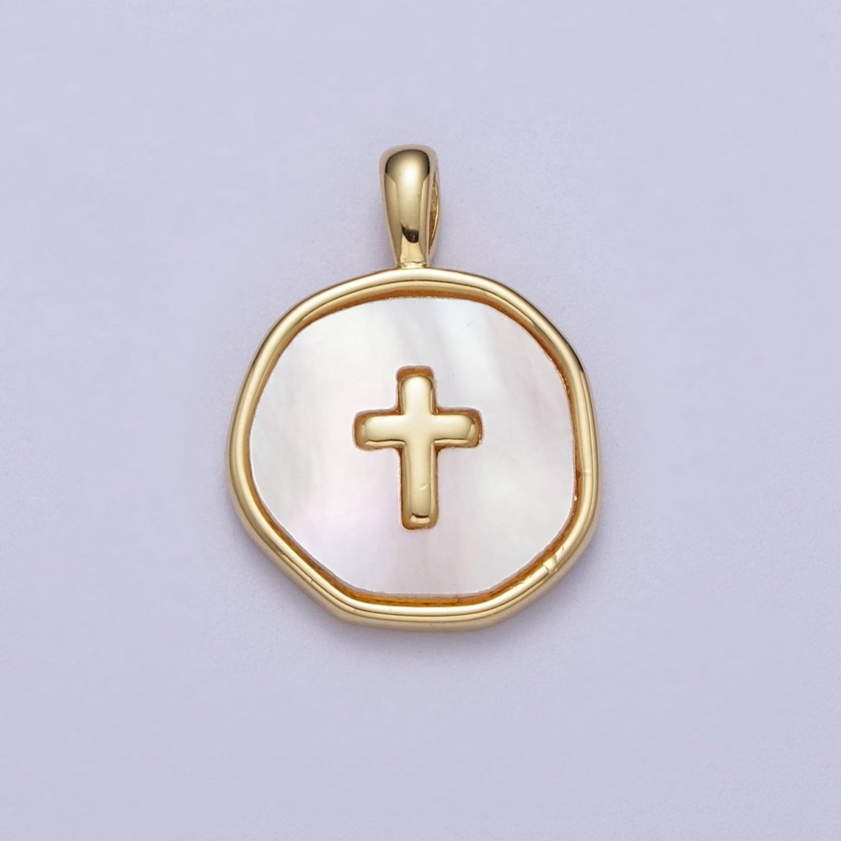 14K Gold Filled Religious Cross Shell Pearl, Abalone Round Pendant I-341 I-370