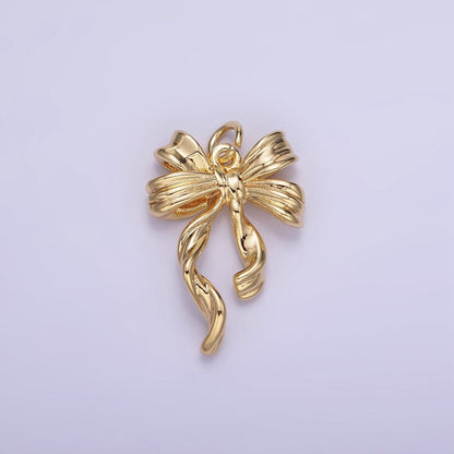 14K Gold Filled Ribbon Bow Croissant Twist Minimalist Charm | W538