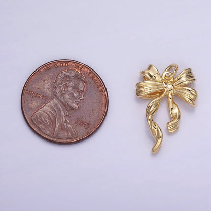 14K Gold Filled Ribbon Bow Croissant Twist Minimalist Charm | W538