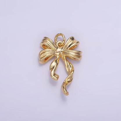 14K Gold Filled Ribbon Bow Croissant Twist Minimalist Charm | W538