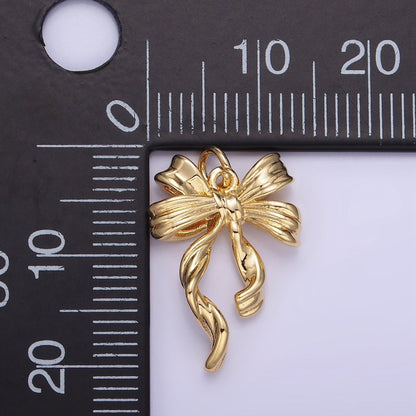 14K Gold Filled Ribbon Bow Croissant Twist Minimalist Charm | W538