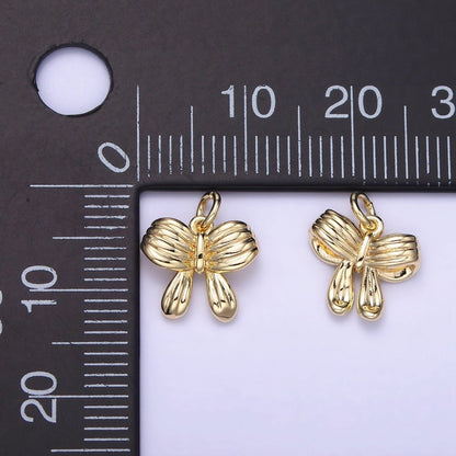 14K Gold Filled Ribbon Bow Lined Minimalist Mini Charm | AG668