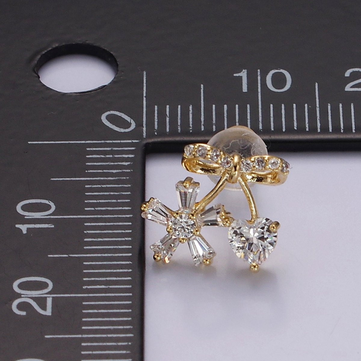 14K Gold Filled Ribbon Micro Paved CZ Heart Flower Stud Earrings in Gold &amp; Silver | V318