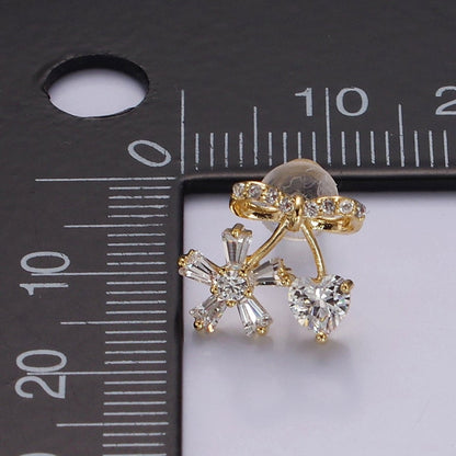 14K Gold Filled Ribbon Micro Paved CZ Heart Flower Stud Earrings in Gold &amp; Silver | V318