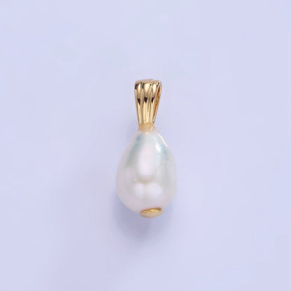 14K Gold Filled Ringed Baroque White Freshwater Pearl Lined Bail Pendant | P1729