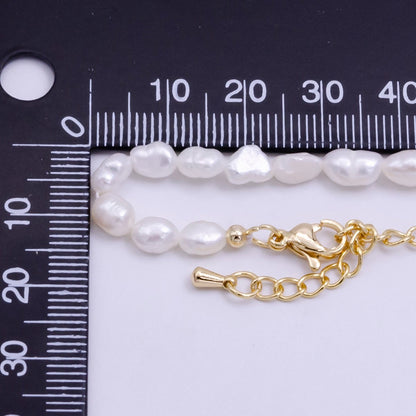 14K Gold Filled Ringed Freshwater Pearl 14 Inch Layering Necklace w. Extender