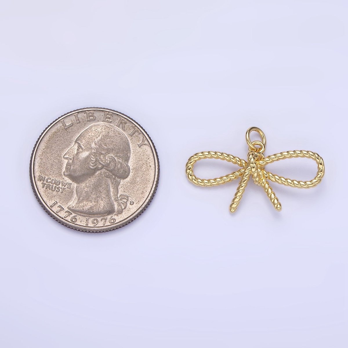 14K Gold Filled Rope Ribbon Bow Charm in Gold &amp; Silver | C481