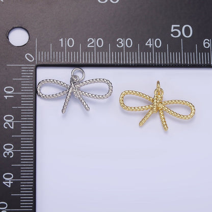 14K Gold Filled Rope Ribbon Bow Charm in Gold &amp; Silver | C481
