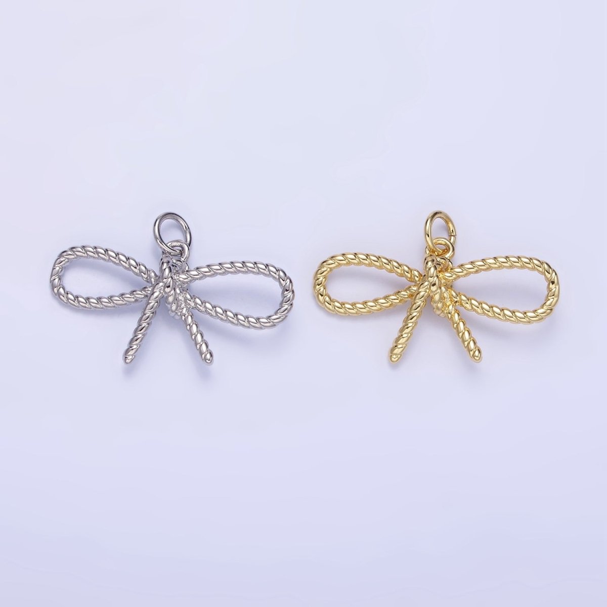 14K Gold Filled Rope Ribbon Bow Charm in Gold &amp; Silver | C481