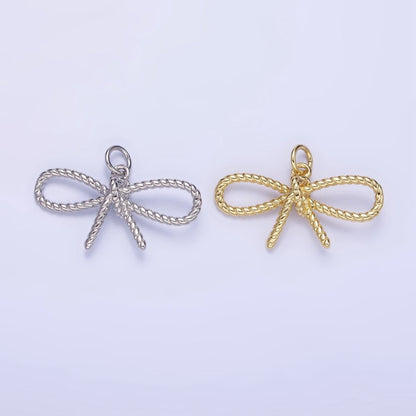 14K Gold Filled Rope Ribbon Bow Charm in Gold &amp; Silver | C481