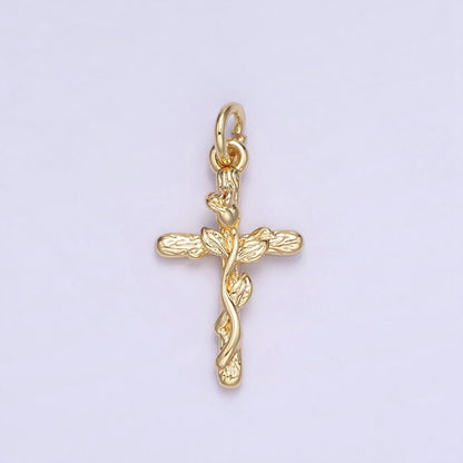 14K Gold Filled Rose Flower Cross Minimalist Charm | AG732