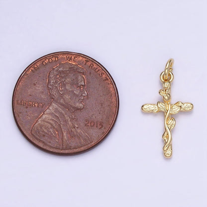 14K Gold Filled Rose Flower Cross Minimalist Charm | AG732