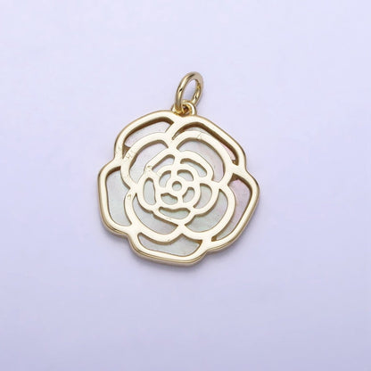 14K Gold Filled Rose Flower Shell Pearl Charm | AC-1051