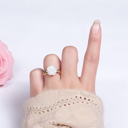 14K Gold Filled Rose Flower Shell Pearl Croissant Ring | O1314