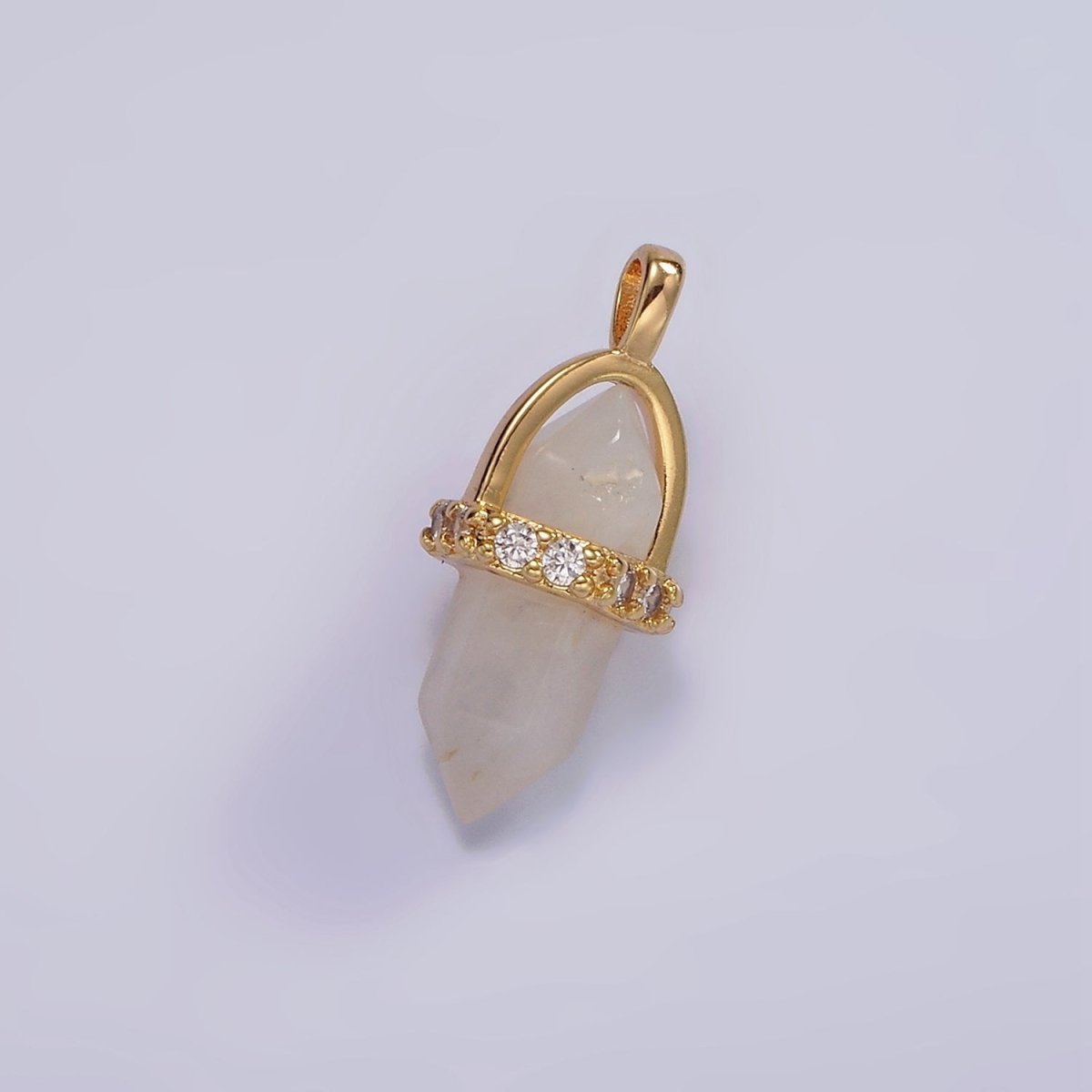 14K Gold Filled Rose Quartz, Amethyst, Labradorite, Aquamarine, Howlite, Onyx Pointed Wand Micro Paved Pendant | N1994 - N2006
