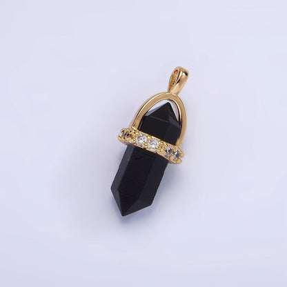 14K Gold Filled Rose Quartz, Amethyst, Labradorite, Aquamarine, Howlite, Onyx Pointed Wand Micro Paved Pendant | N1994 - N2006