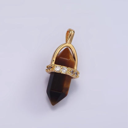 14K Gold Filled Rose Quartz, Amethyst, Labradorite, Aquamarine, Howlite, Onyx Pointed Wand Micro Paved Pendant | N1994 - N2006