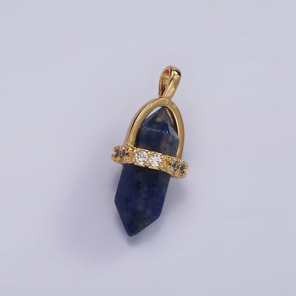 14K Gold Filled Rose Quartz, Amethyst, Labradorite, Aquamarine, Howlite, Onyx Pointed Wand Micro Paved Pendant | N1994 - N2006