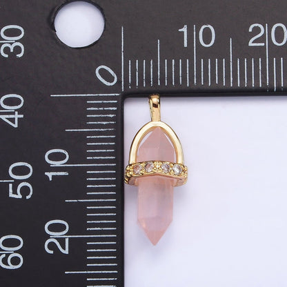 14K Gold Filled Rose Quartz, Amethyst, Labradorite, Aquamarine, Howlite, Onyx Pointed Wand Micro Paved Pendant | N1994 - N2006