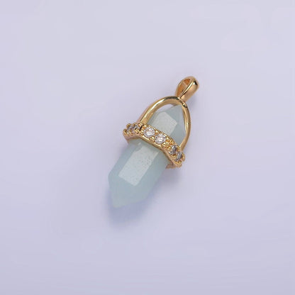 14K Gold Filled Rose Quartz, Amethyst, Labradorite, Aquamarine, Howlite, Onyx Pointed Wand Micro Paved Pendant | N1994 - N2006