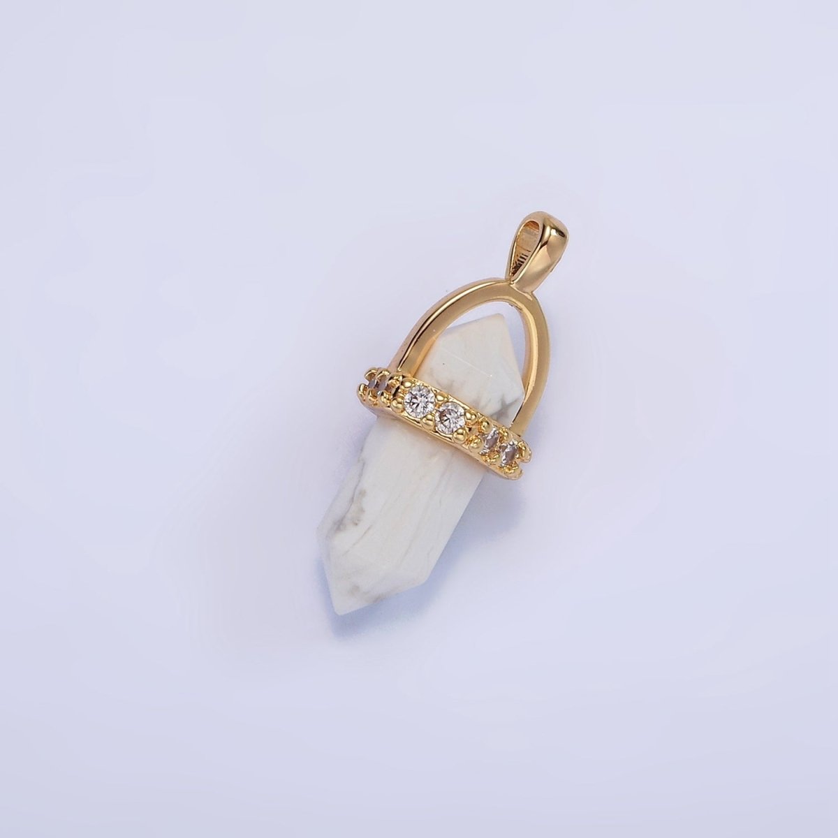 14K Gold Filled Rose Quartz, Amethyst, Labradorite, Aquamarine, Howlite, Onyx Pointed Wand Micro Paved Pendant | N1994 - N2006