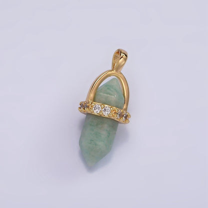 14K Gold Filled Rose Quartz, Amethyst, Labradorite, Aquamarine, Howlite, Onyx Pointed Wand Micro Paved Pendant | N1994 - N2006