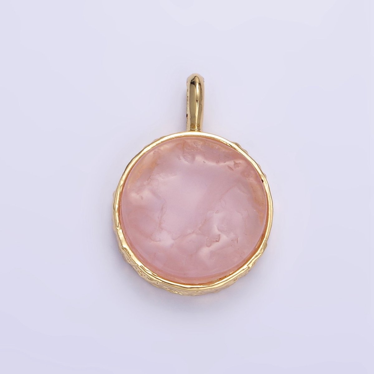 14K Gold Filled Rose Quartz Gemstone Hammered Bezel Pendant | I653 I654