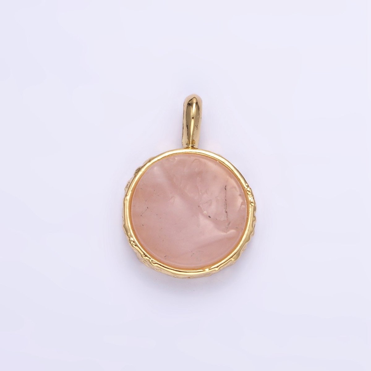 14K Gold Filled Rose Quartz Gemstone Hammered Bezel Pendant | I653 I654