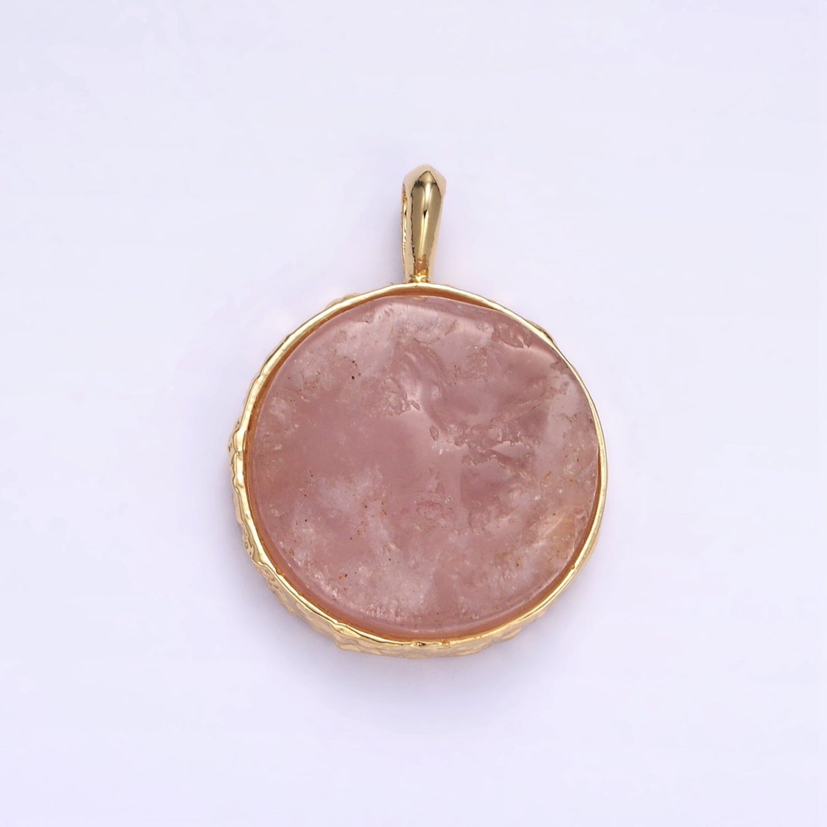 14K Gold Filled Rose Quartz Gemstone Hammered Bezel Pendant | I653 I654