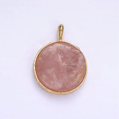 14K Gold Filled Rose Quartz Gemstone Hammered Bezel Pendant | I653 I654