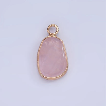 14K Gold Filled Rose Quartz, Pink Quartz, Amethyst Abstract Oval Bezel Charm | N1696 - N1698