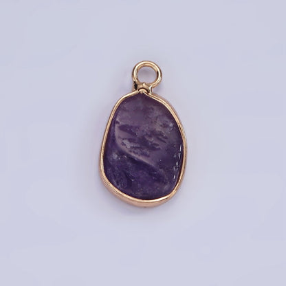 14K Gold Filled Rose Quartz, Pink Quartz, Amethyst Abstract Oval Bezel Charm | N1696 - N1698