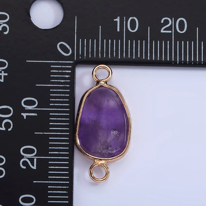 14K Gold Filled Rose Quartz, Pink Quartz, Amethyst Abstract Oval Bezel Connector | G-011 - G-013