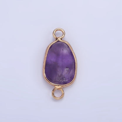 14K Gold Filled Rose Quartz, Pink Quartz, Amethyst Abstract Oval Bezel Connector | G-011 - G-013