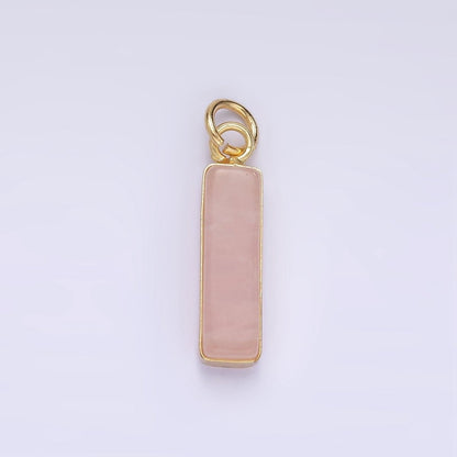 14K Gold Filled Rose Quartz, Turquoise, Shell Pearl Rectangular Tube Bezel Charm | D564