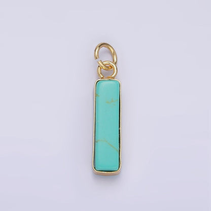 14K Gold Filled Rose Quartz, Turquoise, Shell Pearl Rectangular Tube Bezel Charm | D564