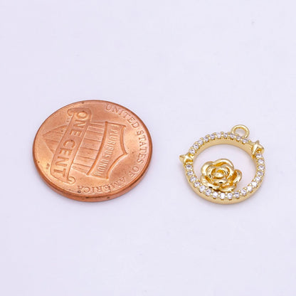14K Gold Filled Rose Star Open Micro Paved Round Charm in Gold &amp; Silver | W469 W470