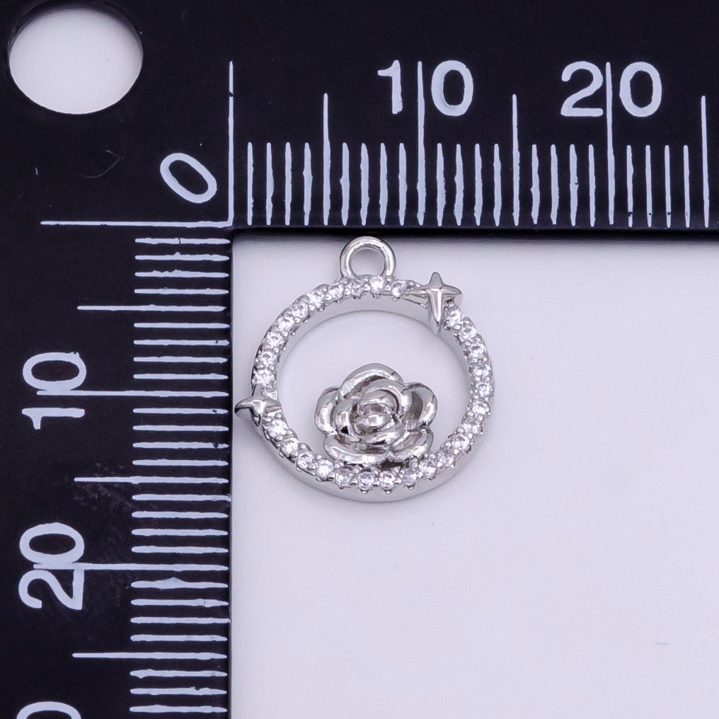 14K Gold Filled Rose Star Open Micro Paved Round Charm in Gold &amp; Silver | W469 W470